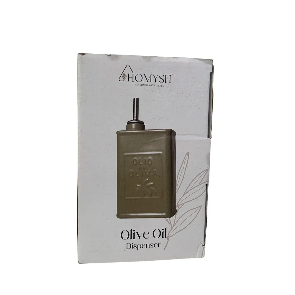 Homysh Olive Oil Dispenser Ceramic Green Olio di Oliva Tin Style Kitchen Decor